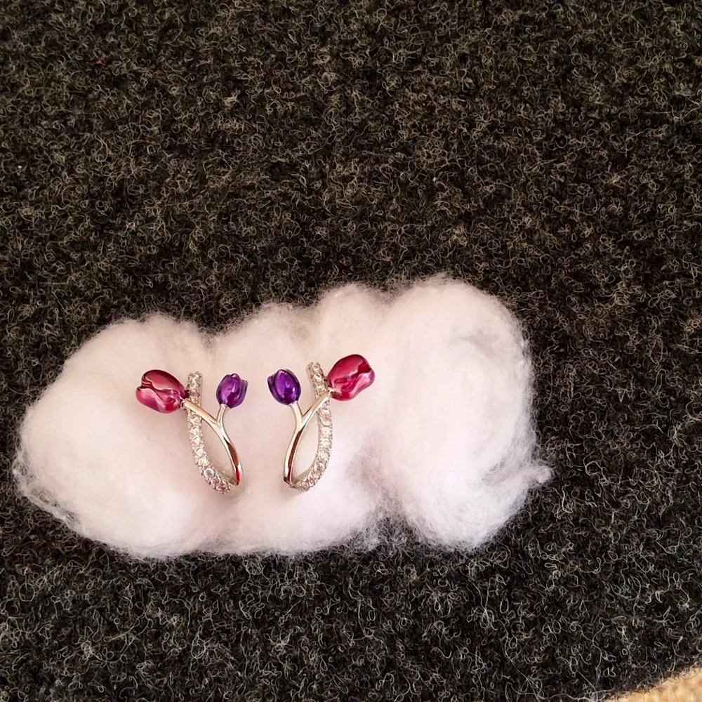 💥SALE💥NEW Tulip Rhinestone 925 Silver Earrings - Picture 1 of 5